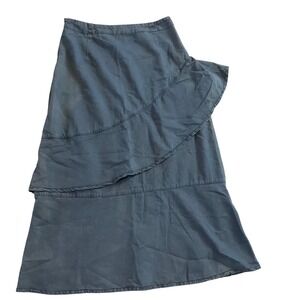 Denim Look Skirt Ruffle Asymmetrical‎ Hem Midi Modern Casual Women's Size L